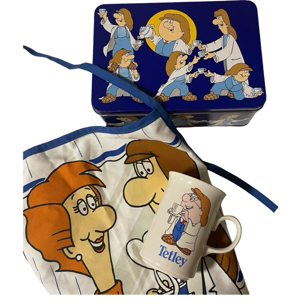 🍵 Vintage Tetley Tea Collection – Tea Tin, Apron & Mug